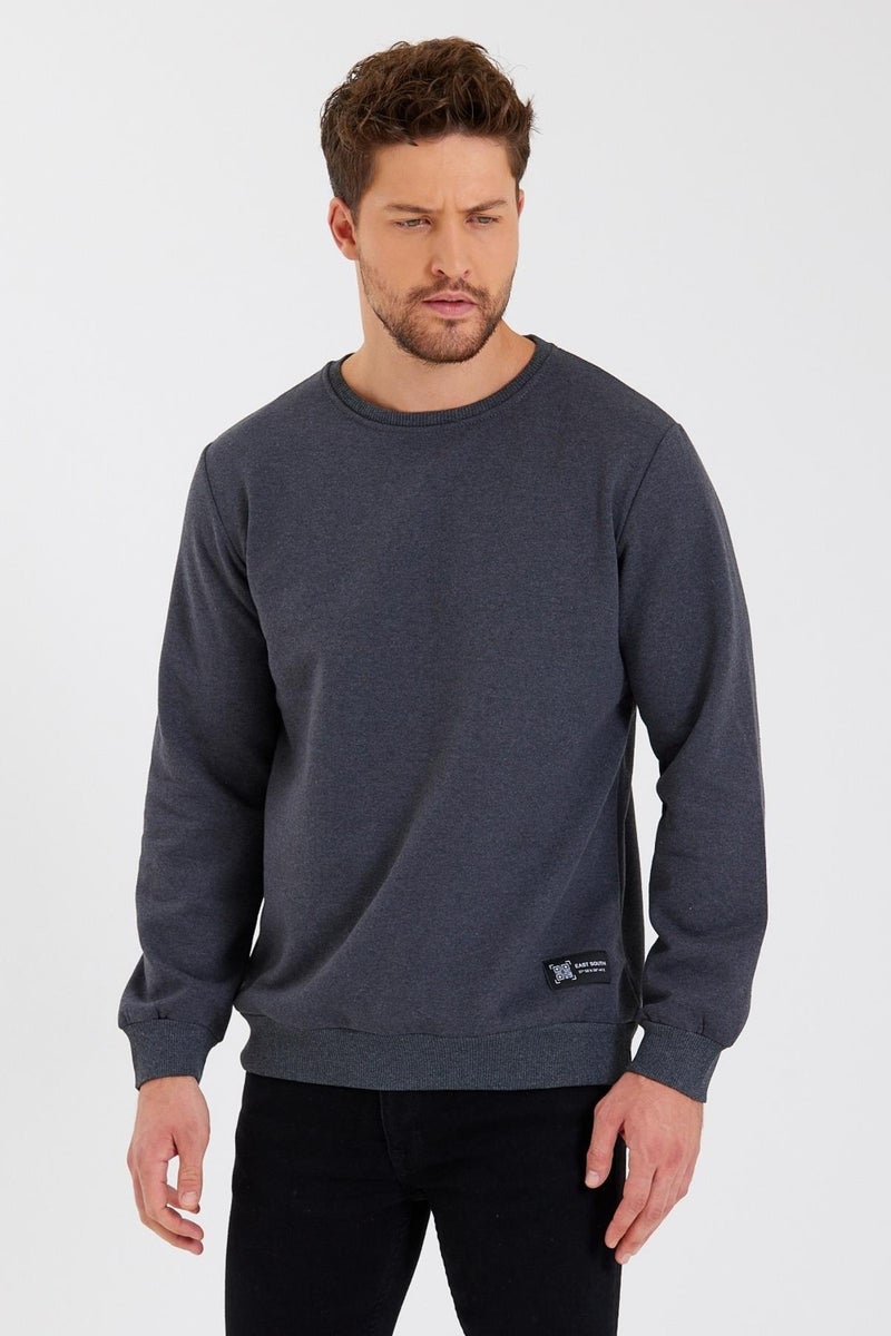 Crew Neck Label Detail Cotton Men's Sweatshirt