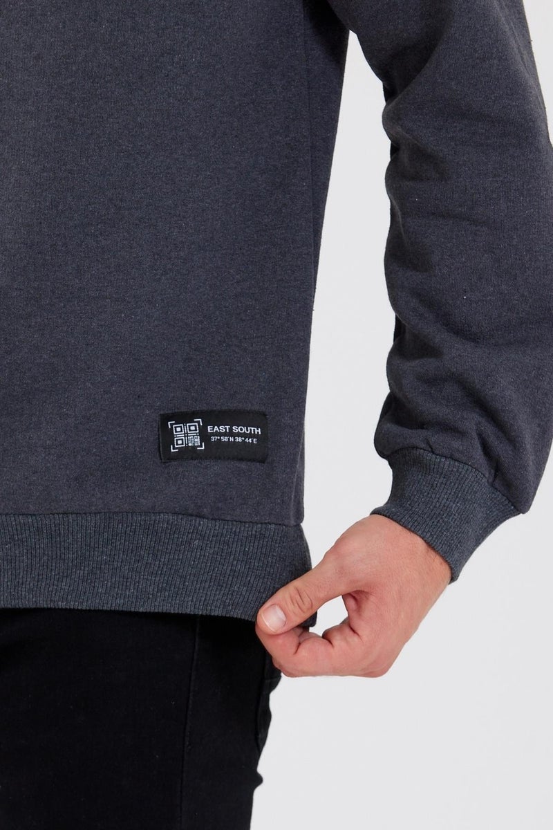 Crew Neck Label Detail Cotton Men's Sweatshirt