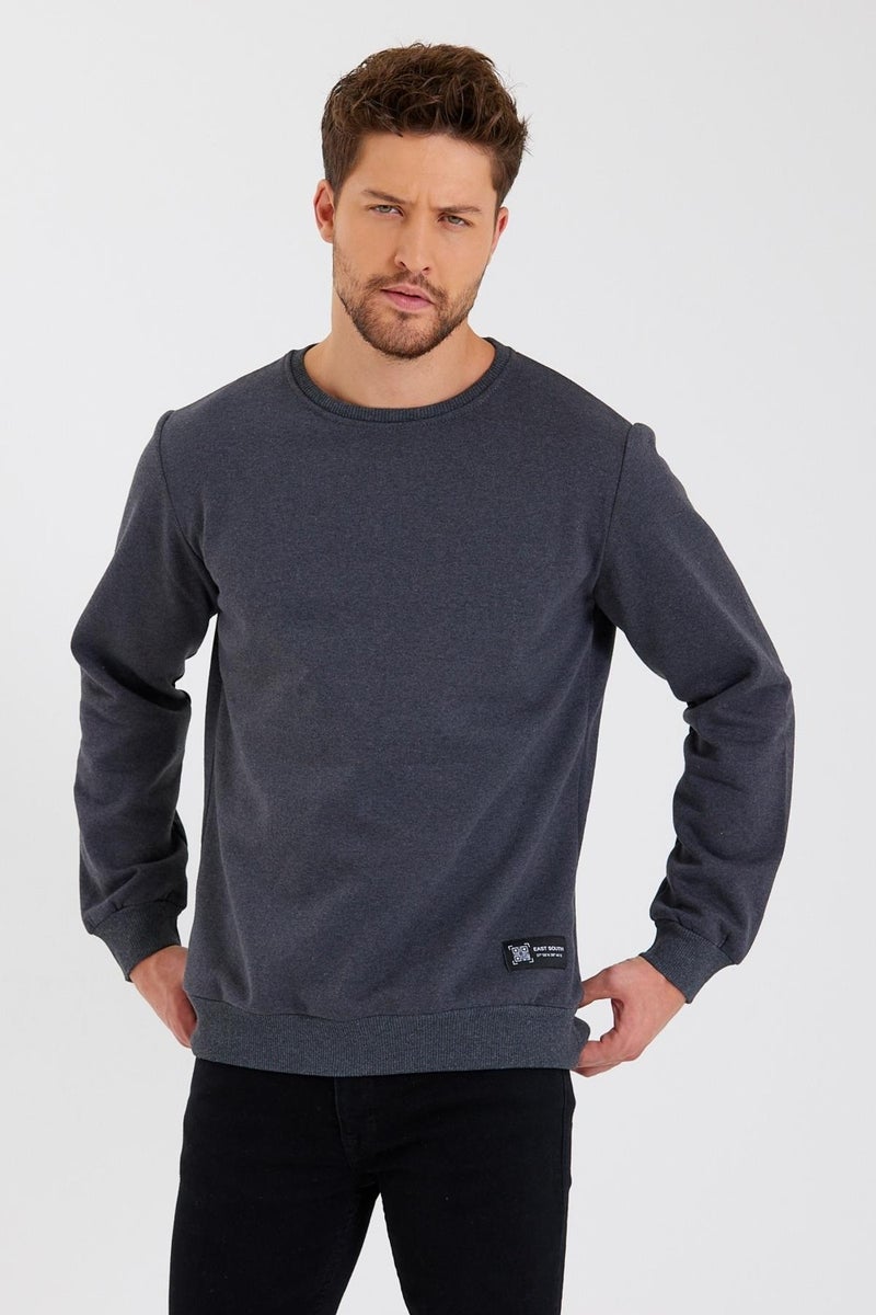 Crew Neck Label Detail Cotton Men's Sweatshirt