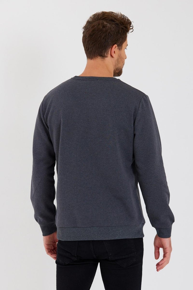 Crew Neck Label Detail Cotton Men's Sweatshirt