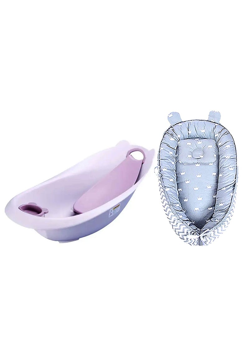 Star Babies Pack of 2 (Baby Sleeping Pod with Smart bathtub) - Grey/Light Pink