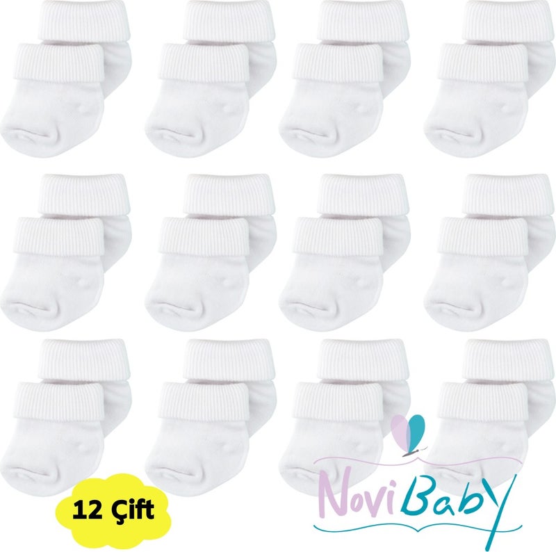 12 Pack Bamboo Newborn Baby Socks I Snow White I Girl Boy White Baby Socks