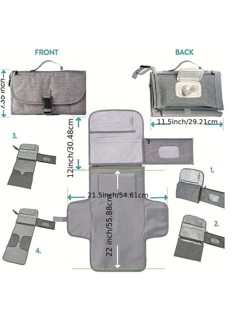 Portable Diaper Changing Pad - Baby Changing Pad & Diaper Changer Travel Bag, Smart Design Baby Changing Mat, Portable Changing Pad for Baby - Baby Changing Station, Grey