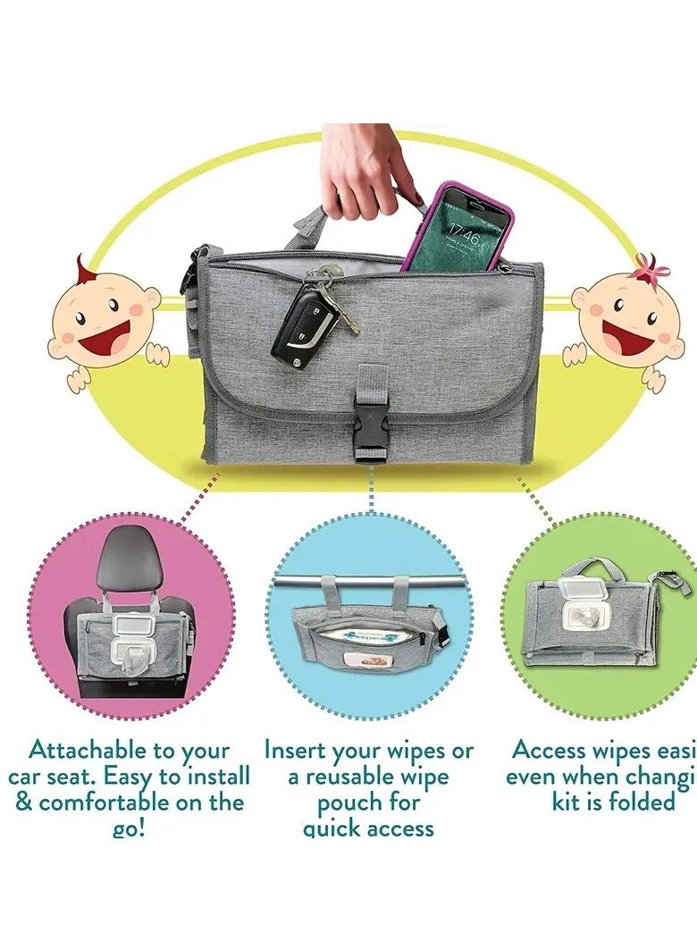 Portable Diaper Changing Pad - Baby Changing Pad & Diaper Changer Travel Bag, Smart Design Baby Changing Mat, Portable Changing Pad for Baby - Baby Changing Station, Grey