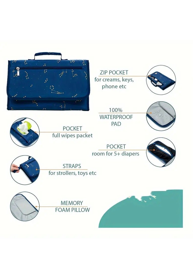 Portable Changing Pad - Ultra-Portable and Compact Design with Soft Cushioned Mat, Built-in Wipes Holder, and Waterproof Surface - Perfect for On-the-Go Parents and Caregivers, Ideal for Diaper Bag, Car, or Nursery Use blue color