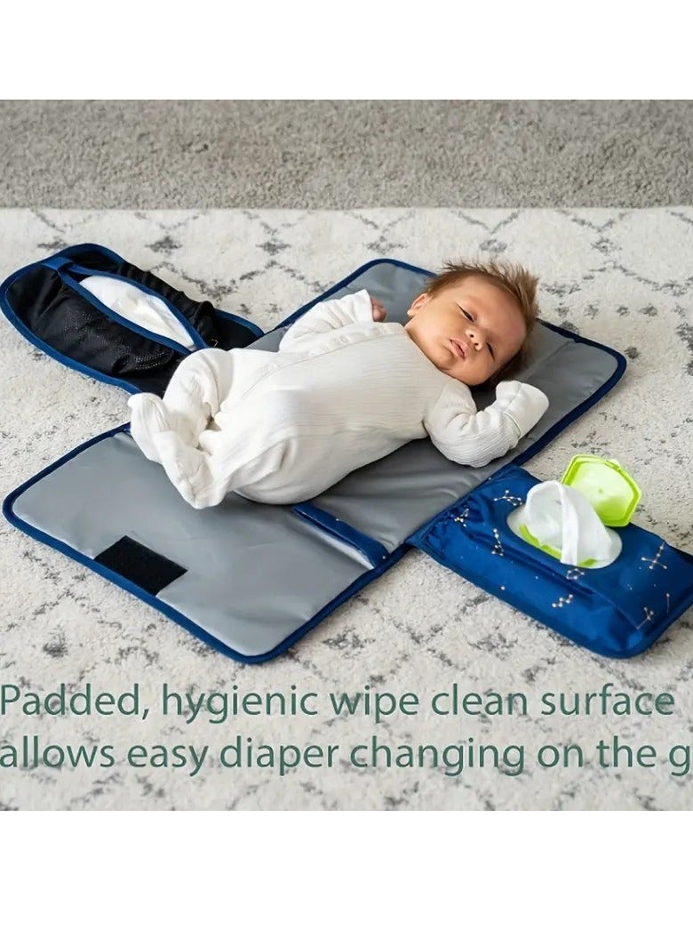 Portable Changing Pad - Ultra-Portable and Compact Design with Soft Cushioned Mat, Built-in Wipes Holder, and Waterproof Surface - Perfect for On-the-Go Parents and Caregivers, Ideal for Diaper Bag, Car, or Nursery Use blue color