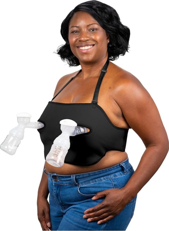 Adjustable Hands Free Pumping Bra, One Size, Cup DD-K, Black Plus