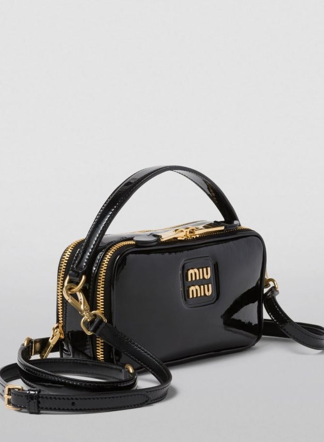 miu Leather and Patent Leather Shoulder Bag