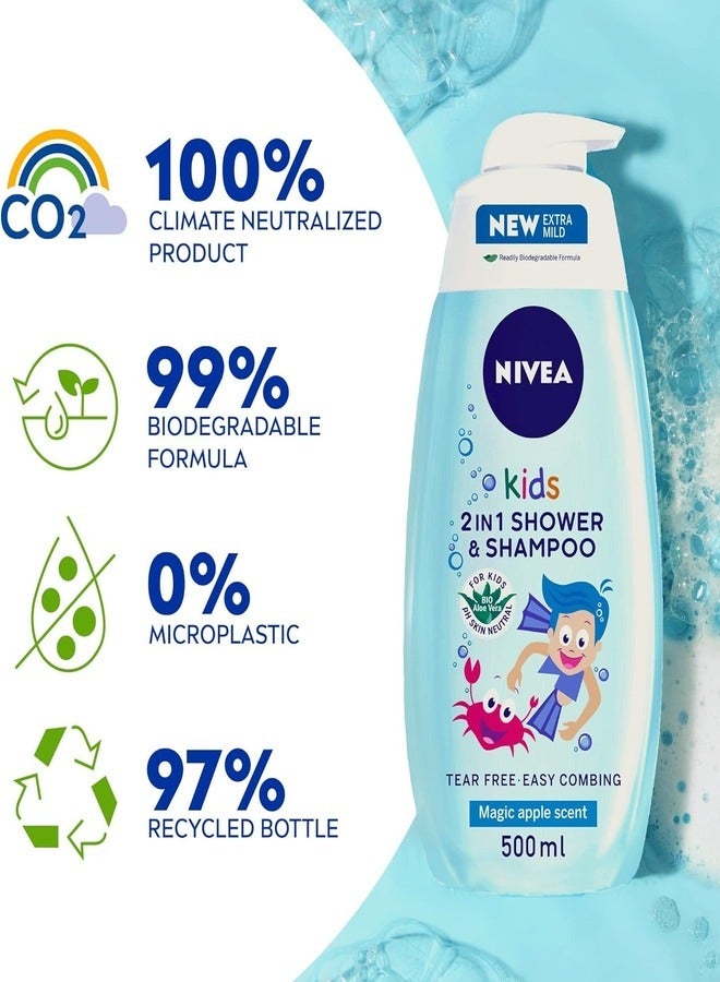 NIVEA 3-in-1 Kids Shower Gel & Shampoo with Bio Aloe Vera & Apple Scent - 500ml