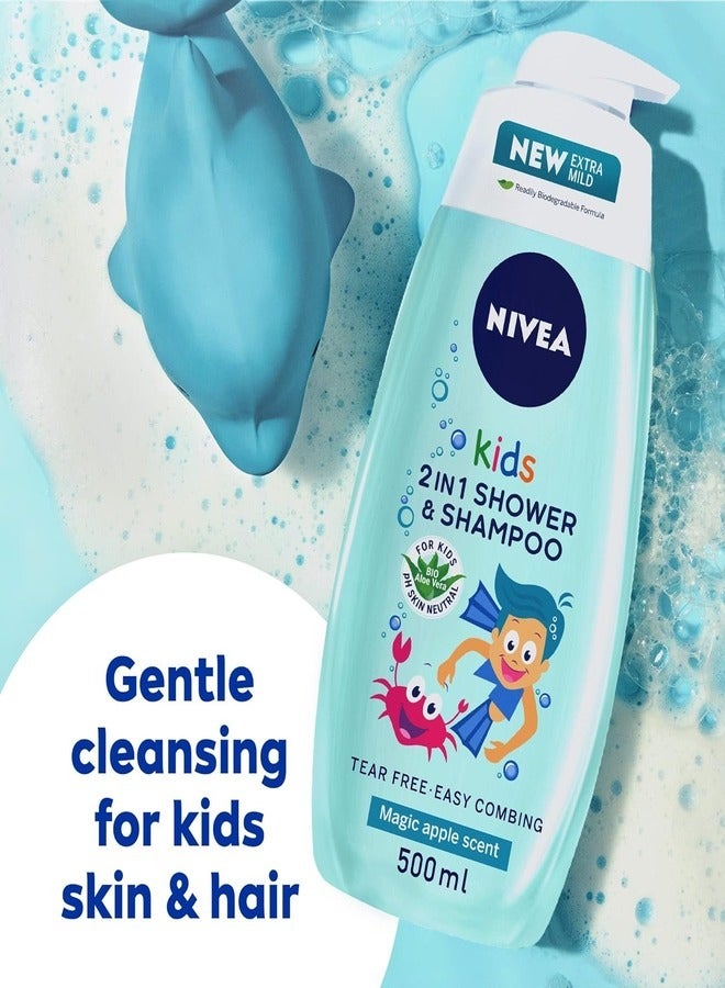 NIVEA 3-in-1 Kids Shower Gel & Shampoo with Bio Aloe Vera & Apple Scent - 500ml