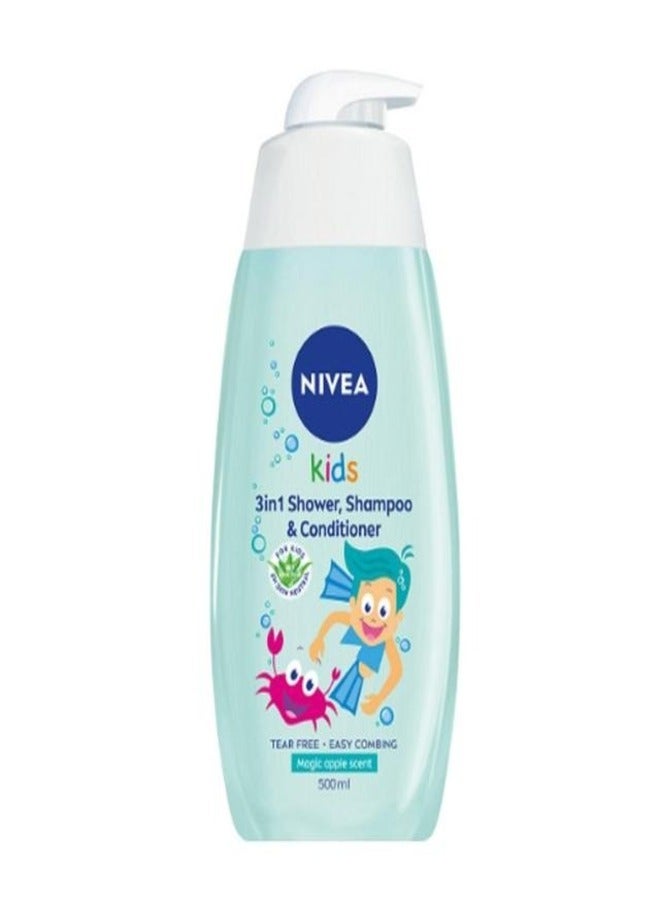 NIVEA 3-in-1 Kids Shower Gel & Shampoo with Bio Aloe Vera & Apple Scent - 500ml