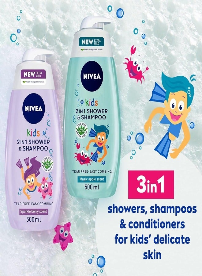 NIVEA 3-in-1 Kids Shower Gel & Shampoo with Bio Aloe Vera & Apple Scent - 500ml