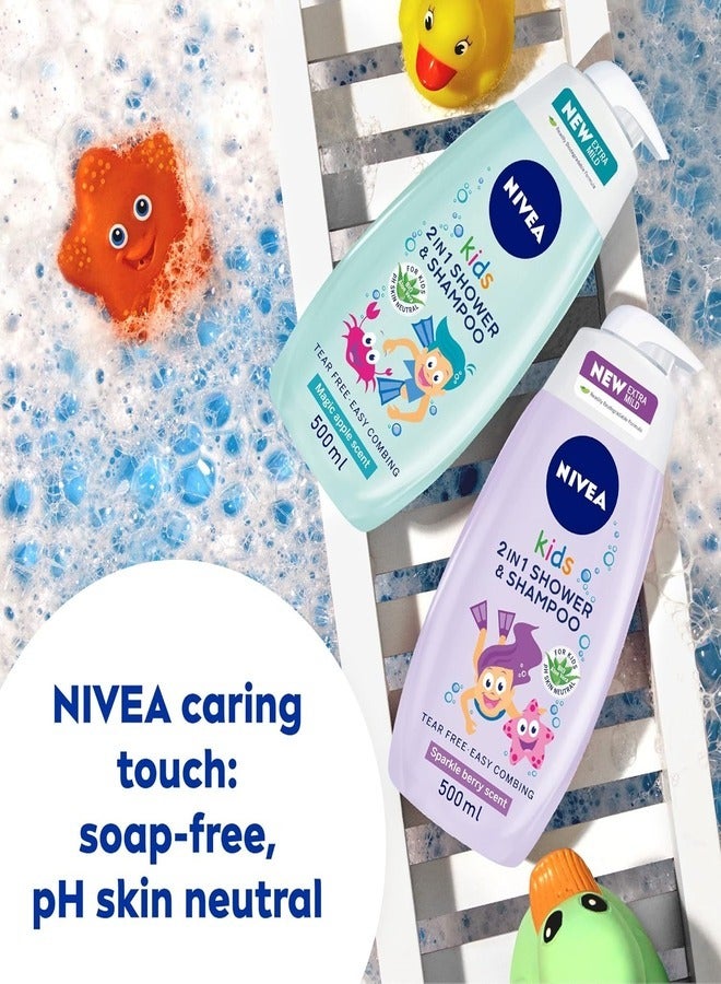 NIVEA 3-in-1 Kids Shower Gel & Shampoo with Bio Aloe Vera & Apple Scent - 500ml