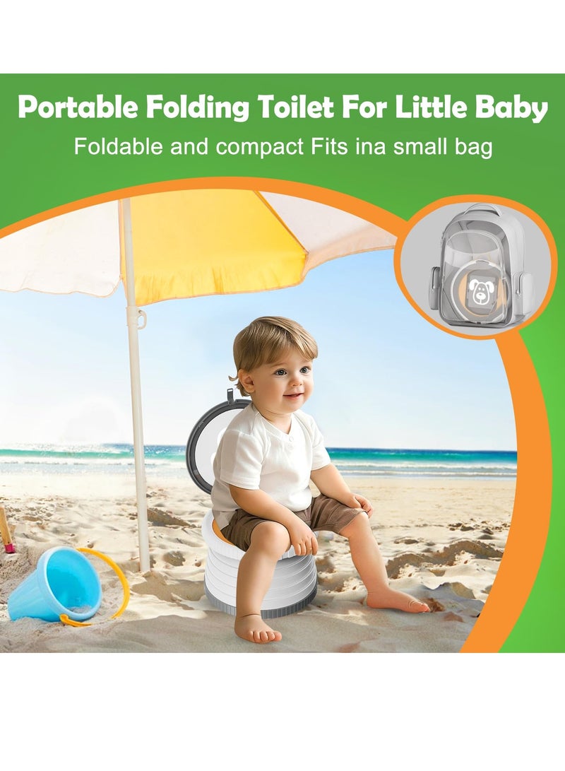 Travel Potty for Toddlers, Portable and Foldable Potty Training Toilet Seat for Kids, Suitable for Boys and Girls, Ideal for Camping, Outdoor, and Indoor Use (Gray Orange)