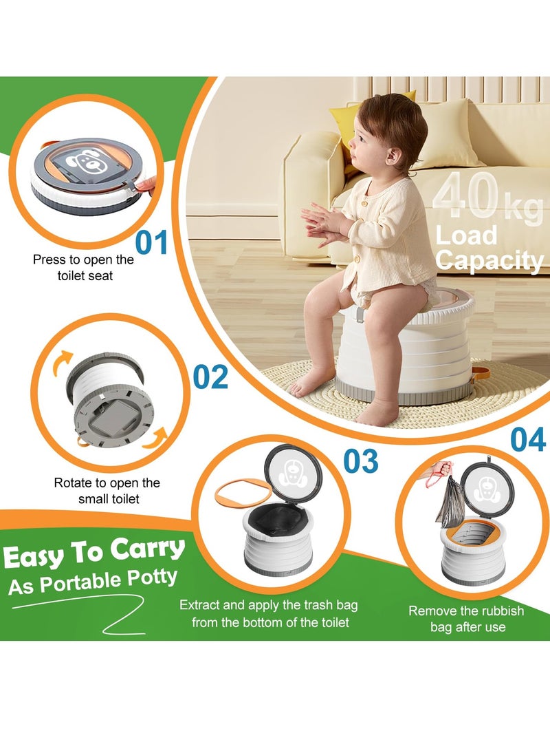 Travel Potty for Toddlers, Portable and Foldable Potty Training Toilet Seat for Kids, Suitable for Boys and Girls, Ideal for Camping, Outdoor, and Indoor Use (Gray Orange)