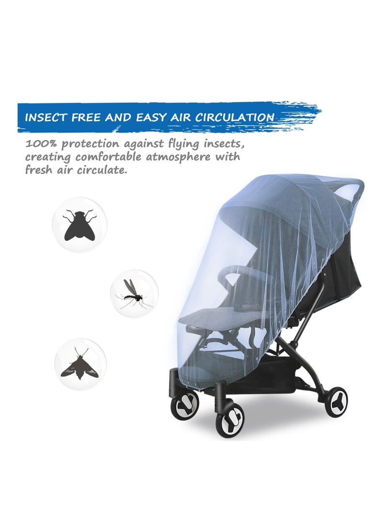 4PCS Mosquito Net for Stroller, Stroller Mesh Cover Bassinet Insect Protection Bug Net Playard Bug Barrier Stroller Mesh Cover Universal Stroller Net Travel Stroller Accessory for Cradles(Blue)