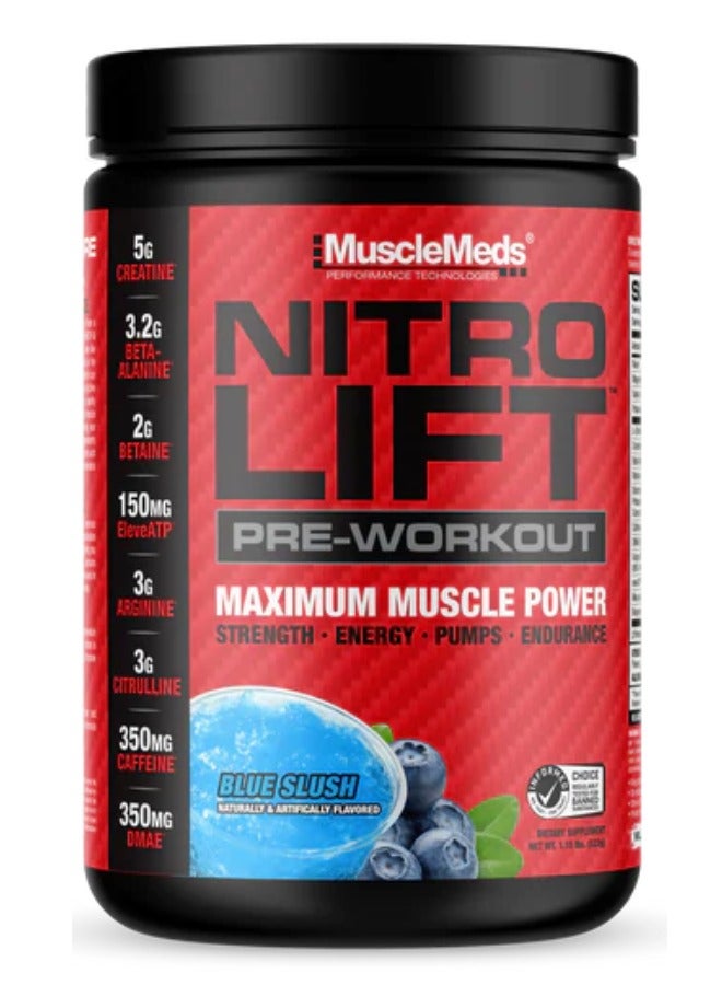 Musclemeds Nitro Lift Pre-workout Blue Slush Flavour 522gram