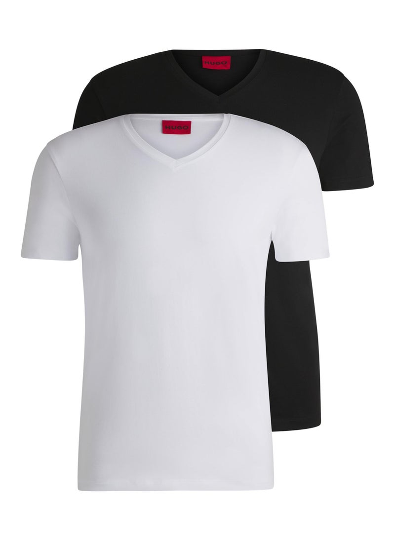 Two-pack of V-neck T-shirts in stretch cotton