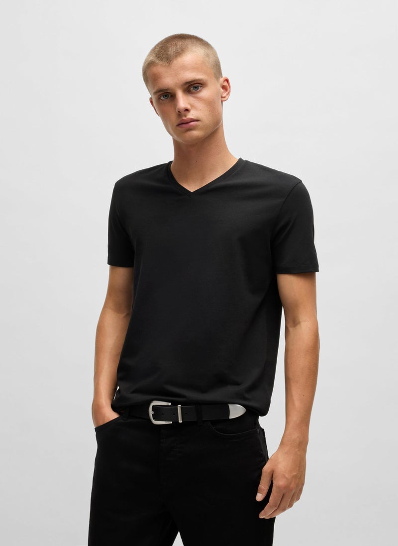 Two-pack of V-neck T-shirts in stretch cotton