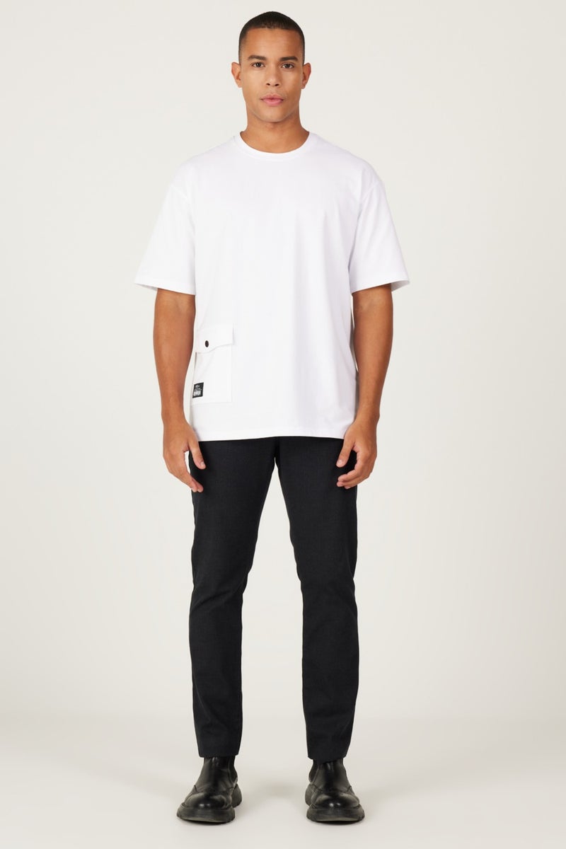 Men's White Loose Fit Crew Neck Cotton T-Shirt