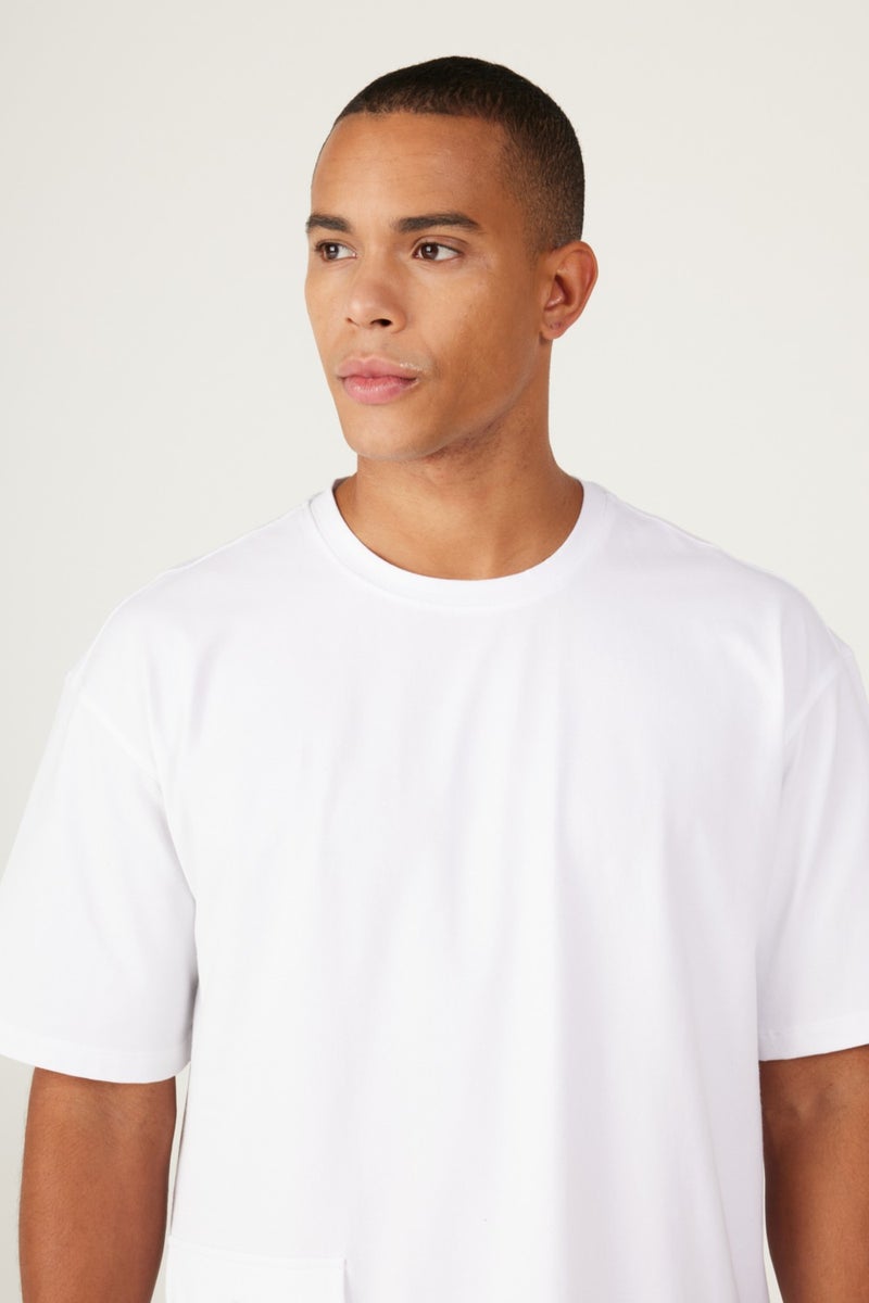 Men's White Loose Fit Crew Neck Cotton T-Shirt