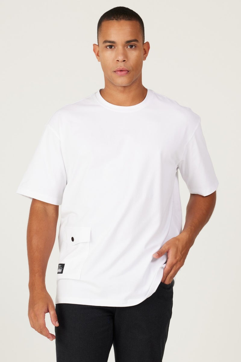 Men's White Loose Fit Crew Neck Cotton T-Shirt