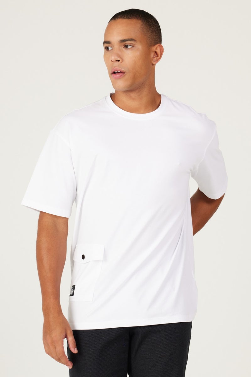 Men's White Loose Fit Crew Neck Cotton T-Shirt