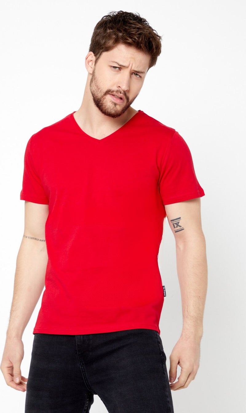 Metalıc Men's Multicolored T-Shirt Regular Fit Relaxed Cut V-Neck 3-Piece Basic T-Shirt Pack