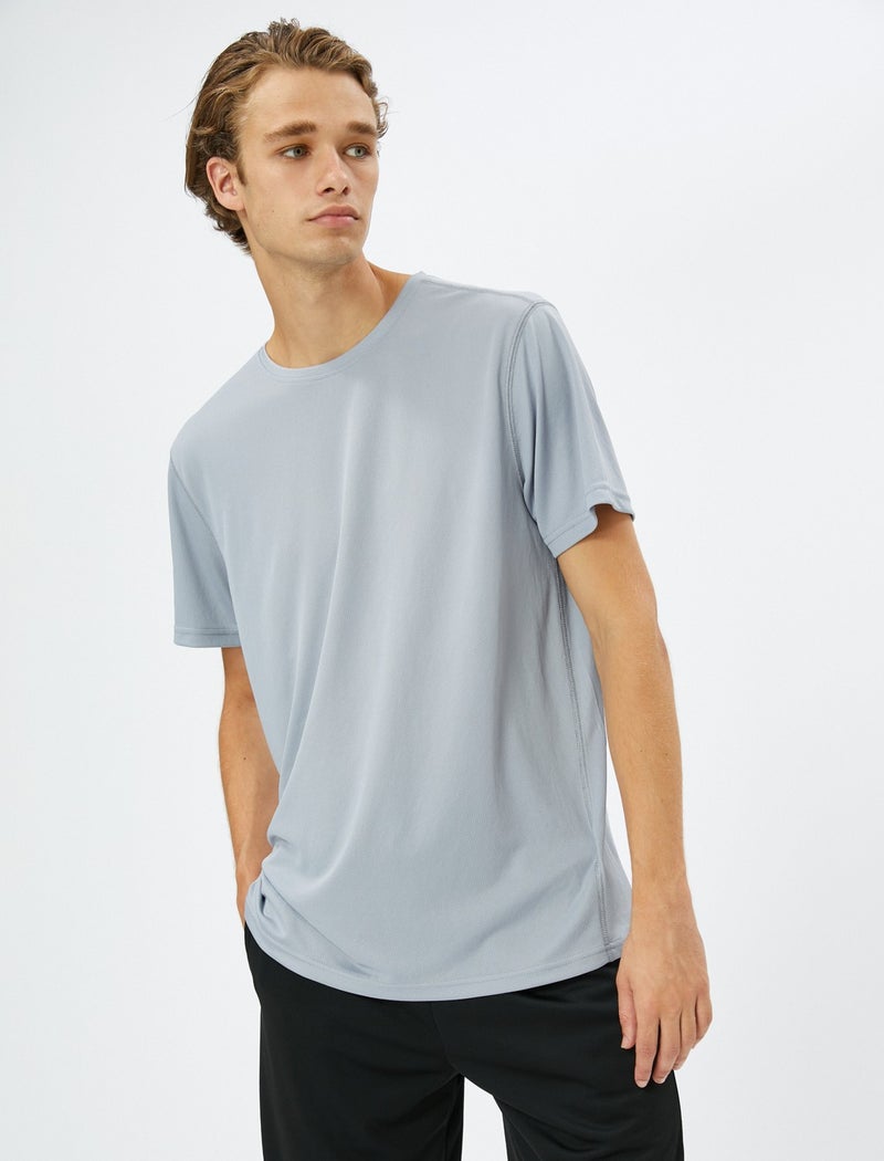 Basic Sports T-Shirt with Stitching Detail Crew Neck Short Sleeve