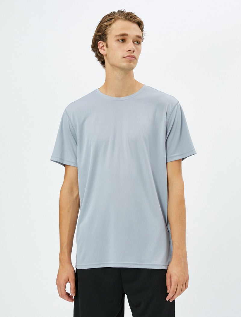 Basic Sports T-Shirt with Stitching Detail Crew Neck Short Sleeve