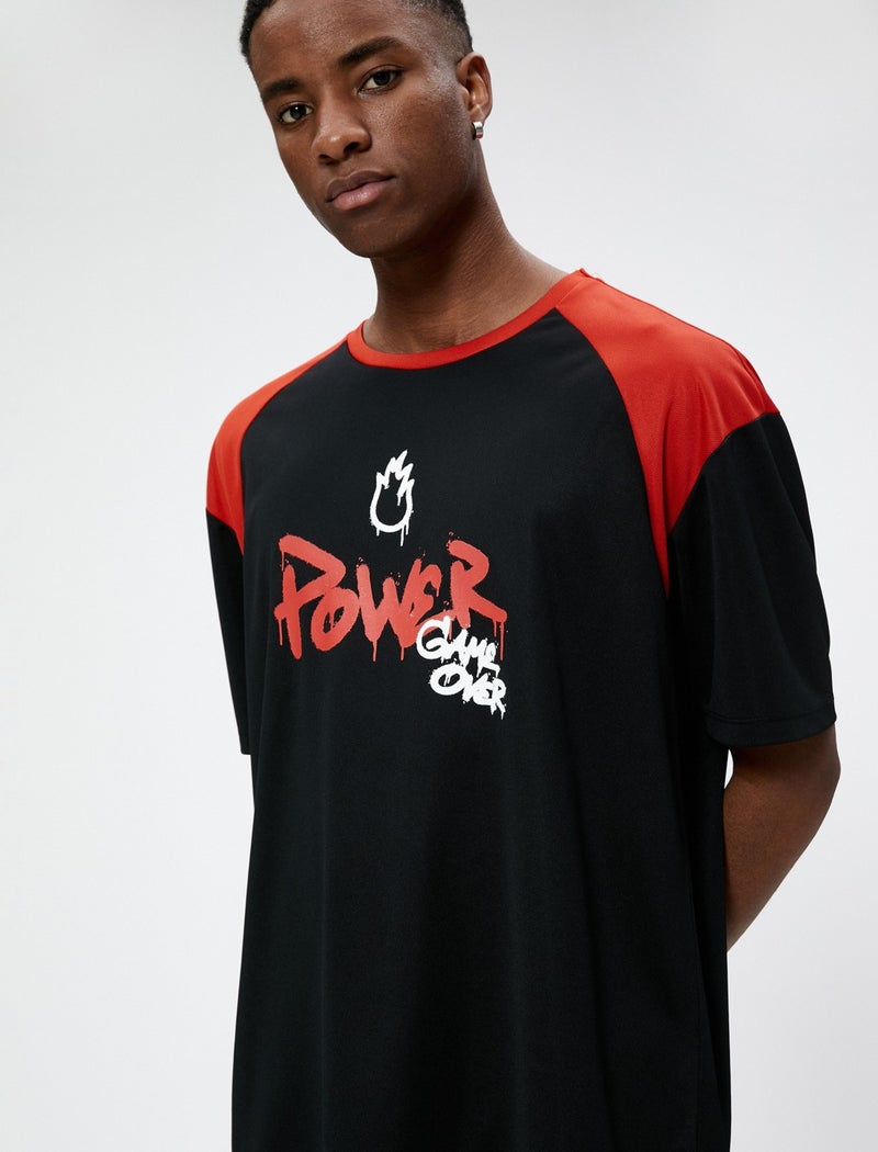 Sports Oversize T-Shirt Slogan Printed Crew Neck Half Sleeve