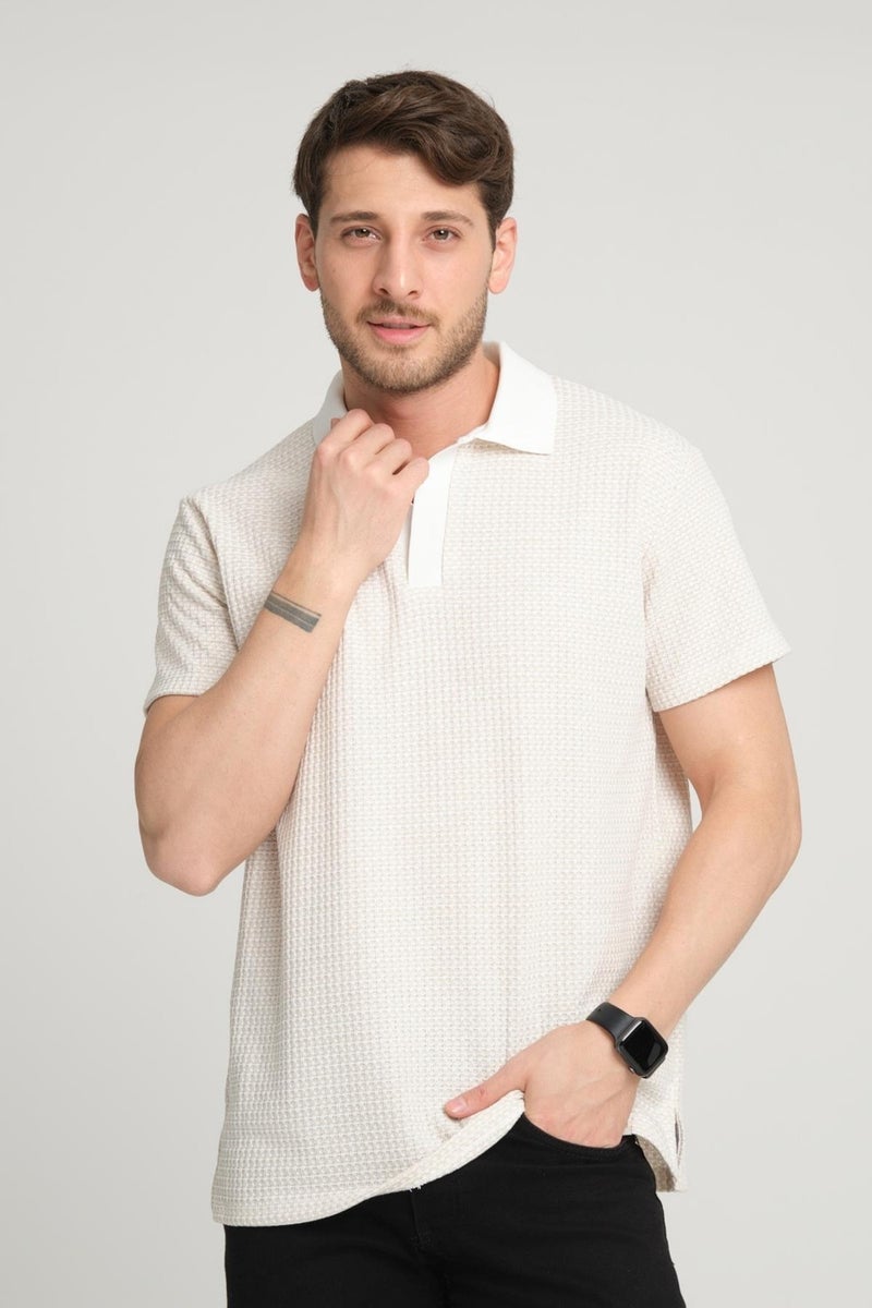 Waffle Patterned Polo Neck T-Shirt (E24-PLTS00)