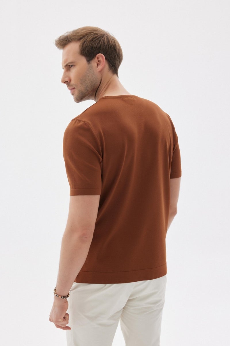 Limited Men's Plain Short Sleeve Rayon Knitwear T-Shirt Brown