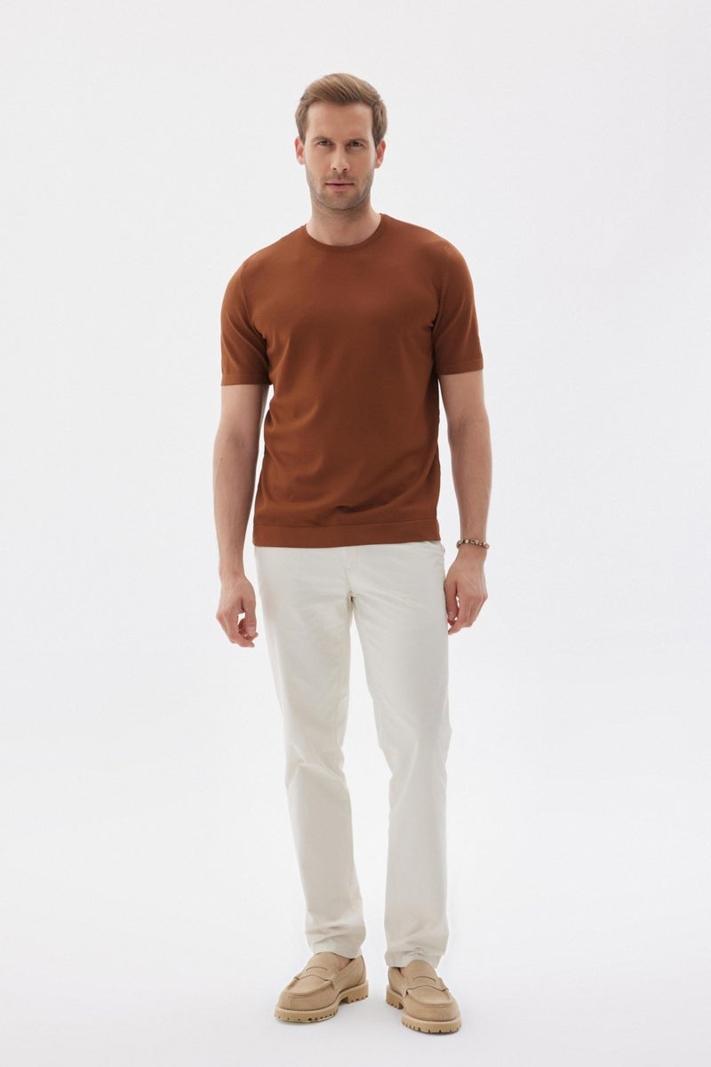 Limited Men's Plain Short Sleeve Rayon Knitwear T-Shirt Brown