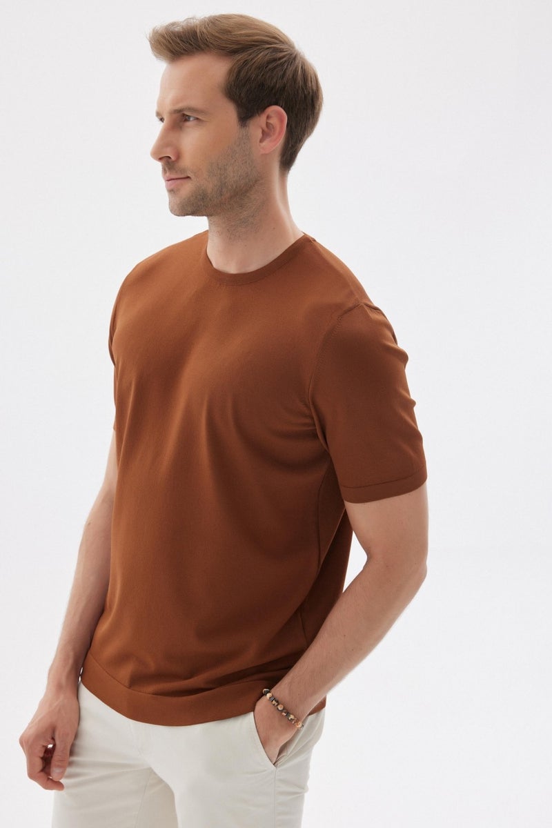 Limited Men's Plain Short Sleeve Rayon Knitwear T-Shirt Brown