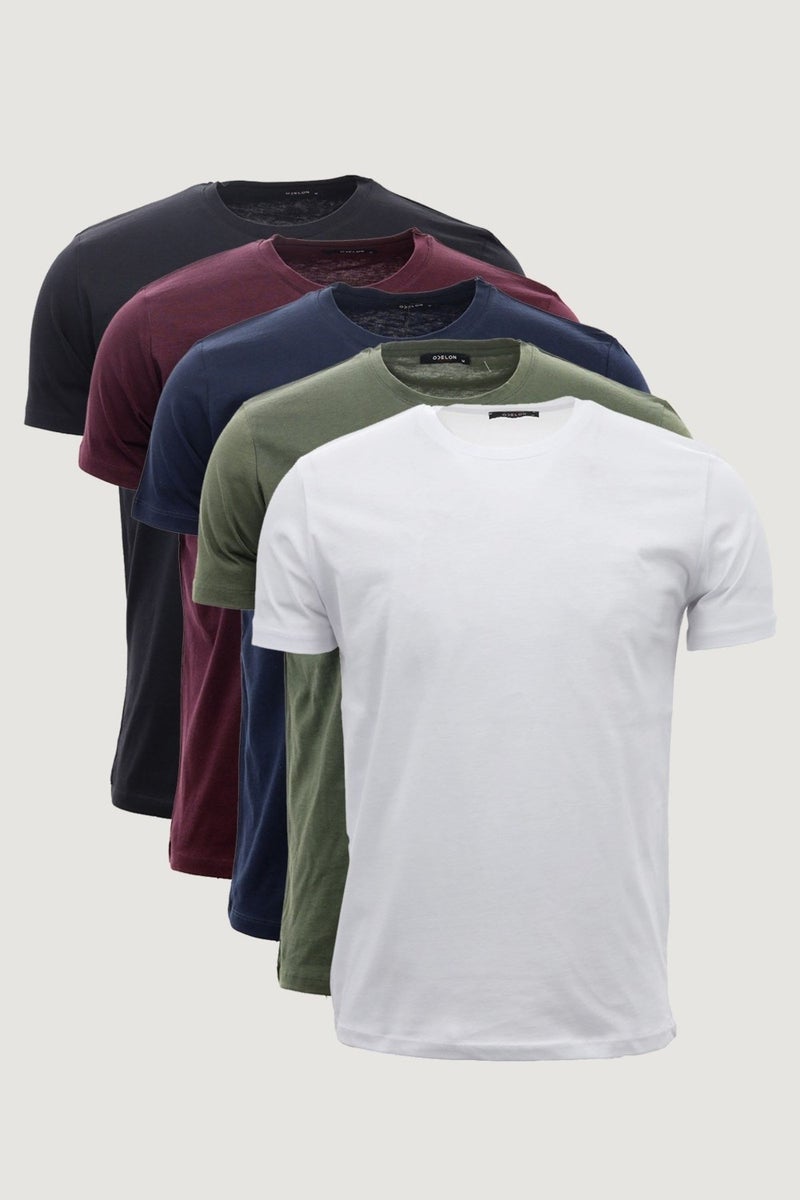 Men's Slim Fit Narrow Cut Crew Neck 5-Piece Basic T-Shirt Pack Multi Color