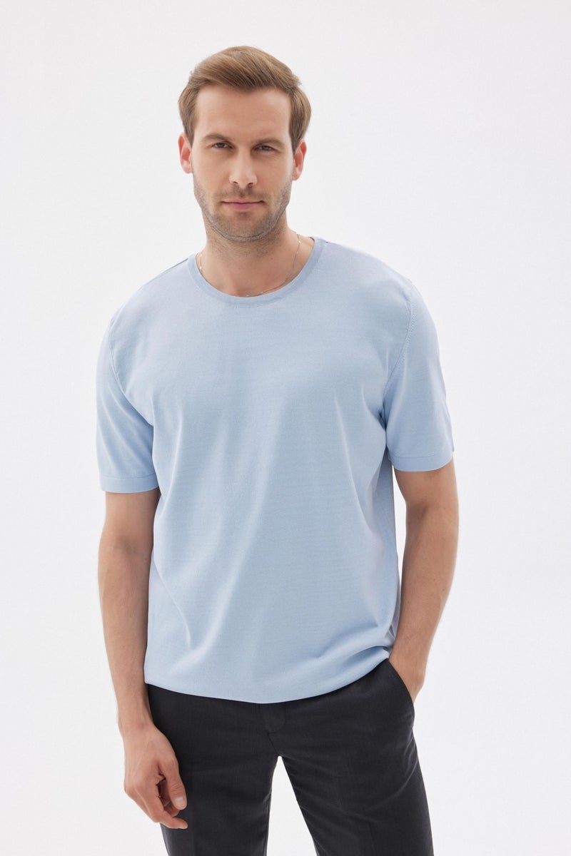 Limited Men's Plain Short Sleeve Rayon Knit T-Shirt Blue