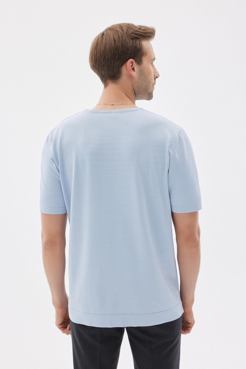 Limited Men's Plain Short Sleeve Rayon Knit T-Shirt Blue