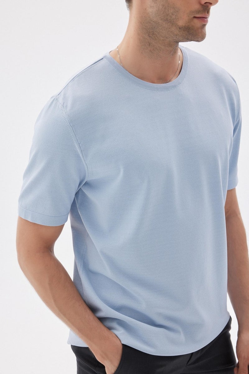 Limited Men's Plain Short Sleeve Rayon Knit T-Shirt Blue