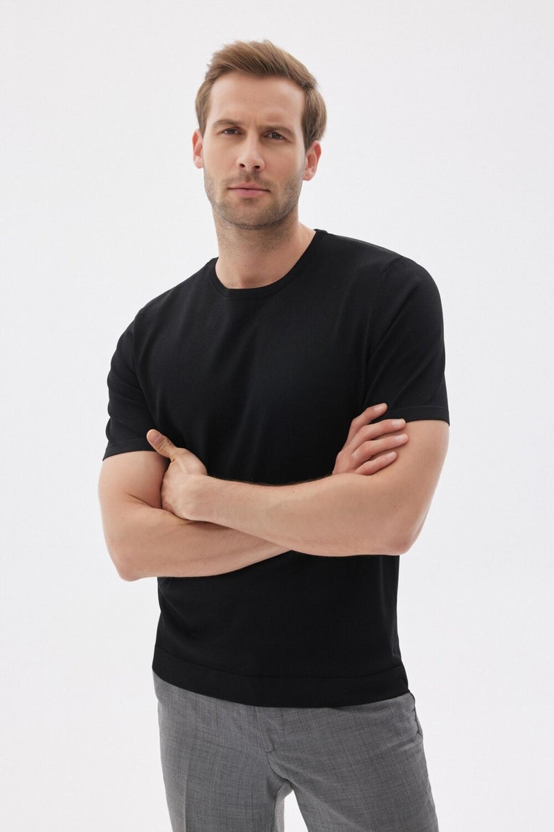 Limited Men's Plain Short Sleeve Rayon Knit T-Shirt Black