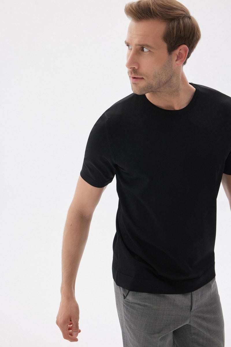 Limited Men's Plain Short Sleeve Rayon Knit T-Shirt Black