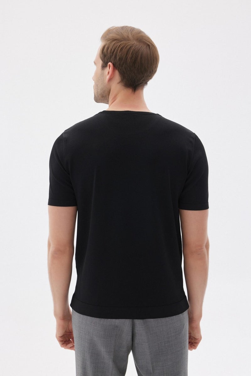 Limited Men's Plain Short Sleeve Rayon Knit T-Shirt Black