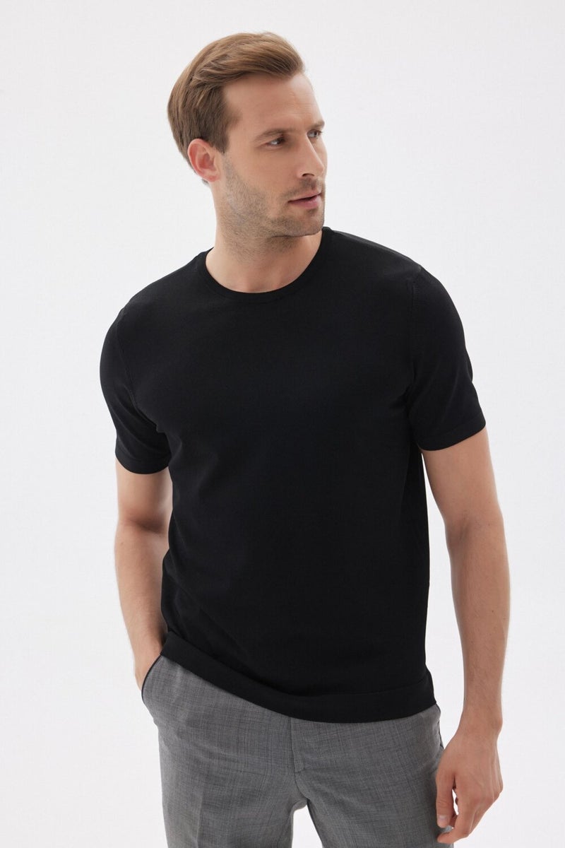 Limited Men's Plain Short Sleeve Rayon Knit T-Shirt Black