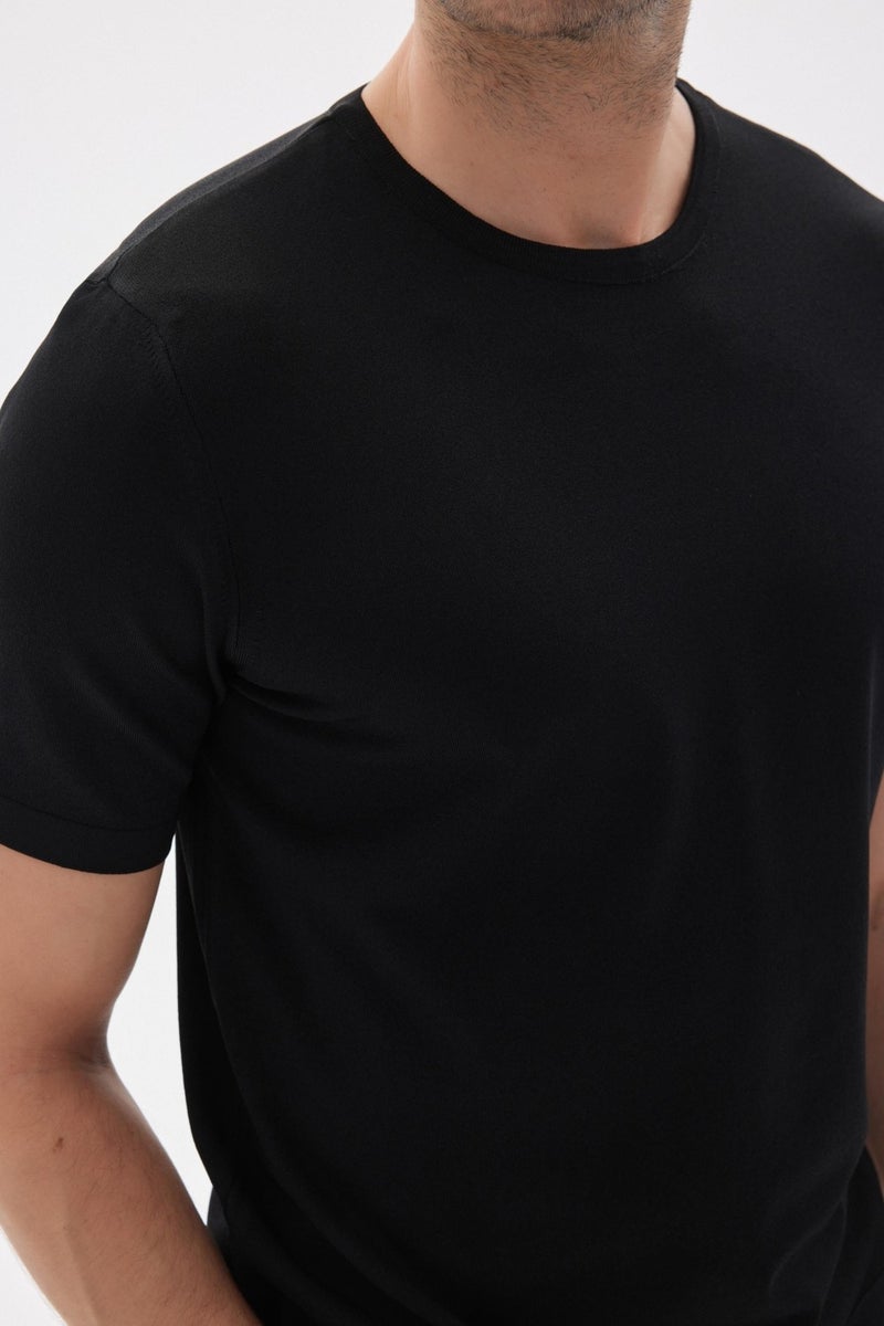 Limited Men's Plain Short Sleeve Rayon Knit T-Shirt Black