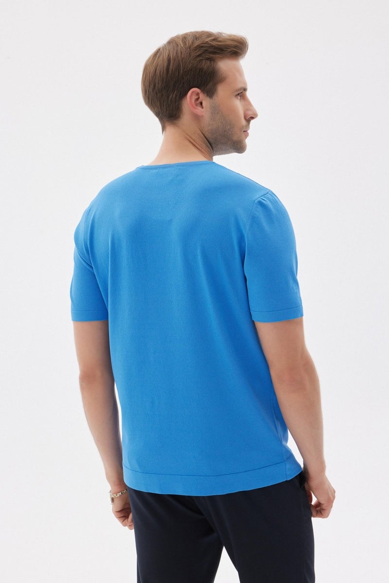 Limited Men's Plain Short Sleeve Rayon Knitwear T-Shirt in Saxe