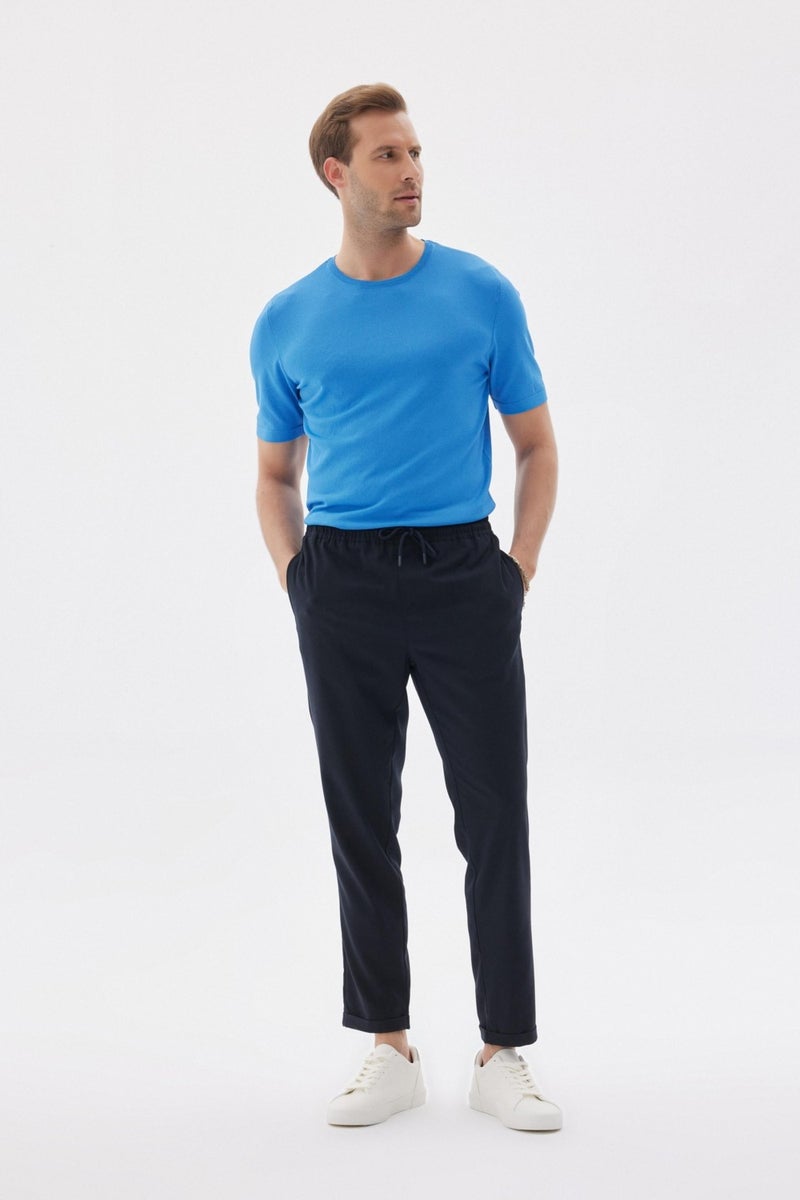 Limited Men's Plain Short Sleeve Rayon Knitwear T-Shirt in Saxe