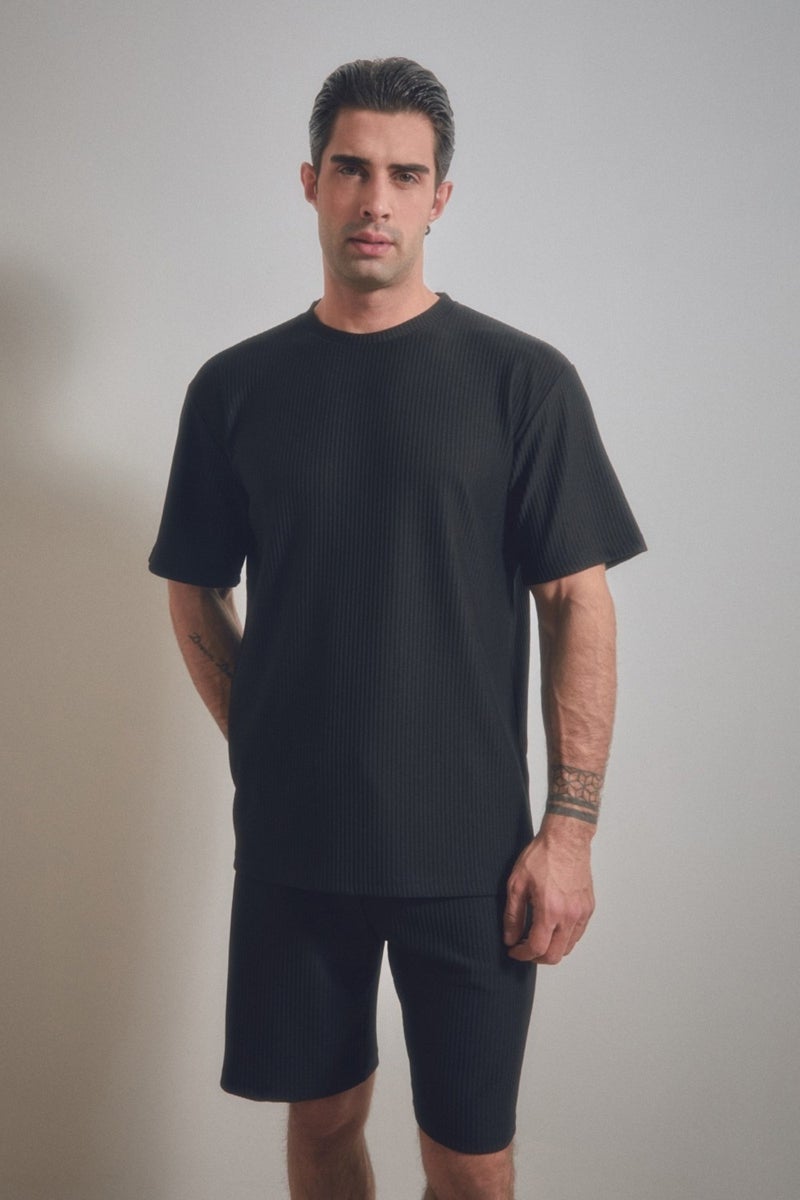 FullaModa Basic Ribbed Crew Neck T-Shirt