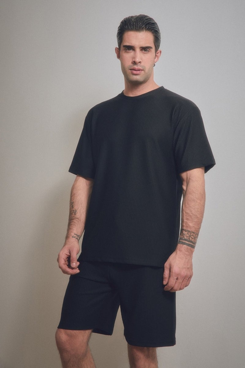 FullaModa Basic Ribbed Crew Neck T-Shirt