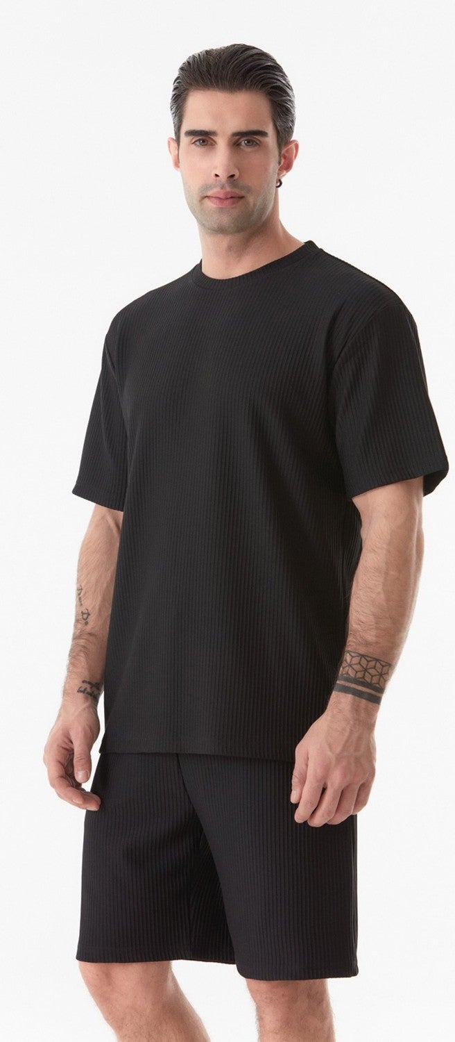 FullaModa Basic Ribbed Crew Neck T-Shirt