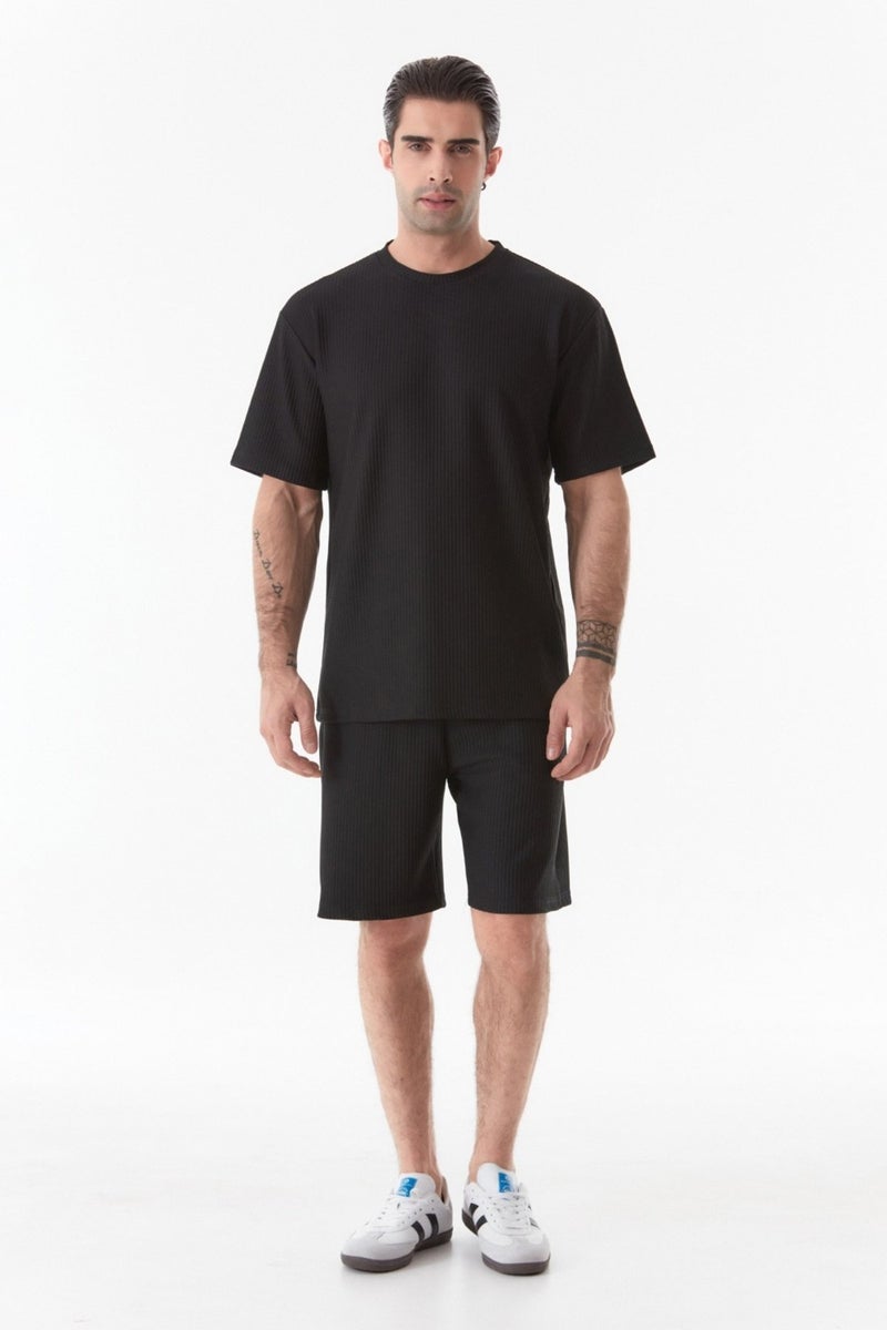 FullaModa Basic Ribbed Crew Neck T-Shirt